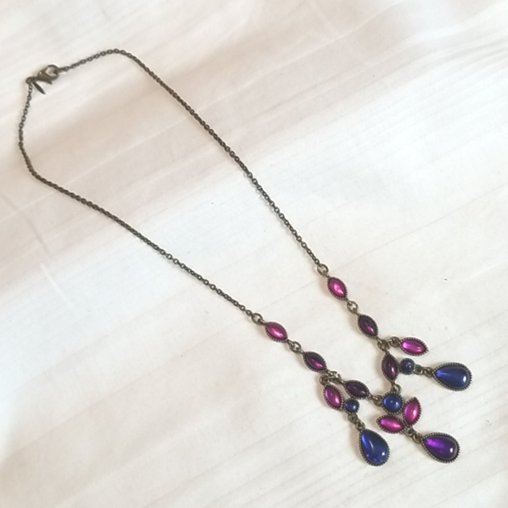 Vintage SAQ Gold Blue Purple Bead Necklace